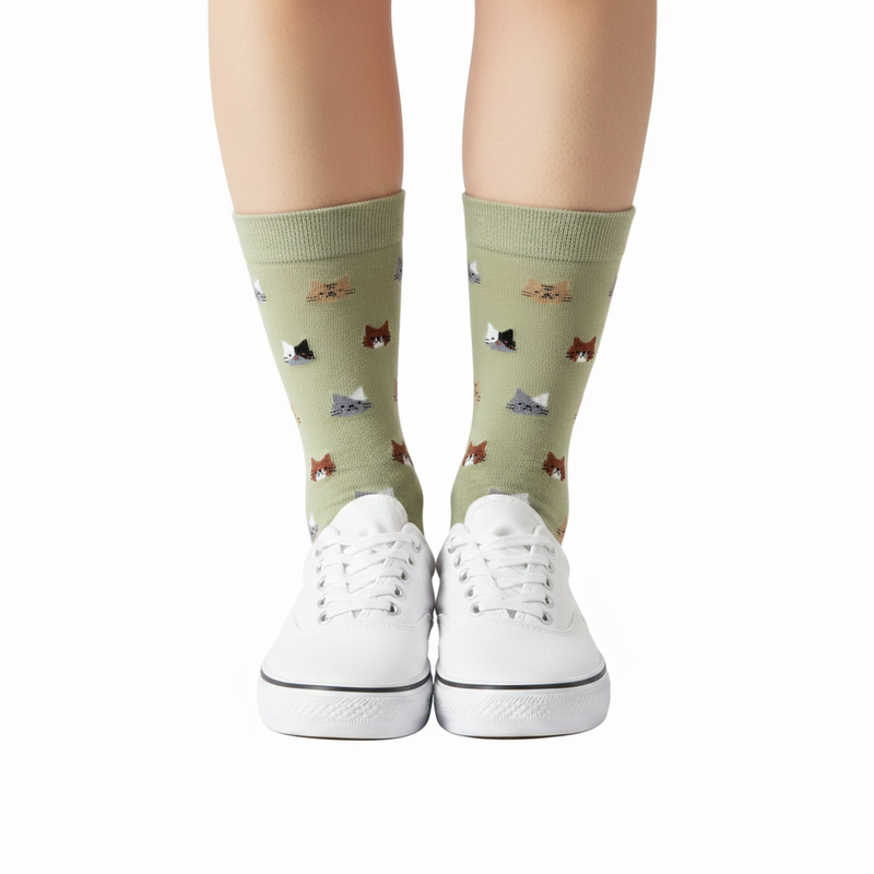 Anyfootwear 5 Pairs Size 5-9 Fashion Socks Thick Warm Cotton Cute Cartoon Cat Animal Ankle Short Casual for Ladies Girls Christmas Gifts Green