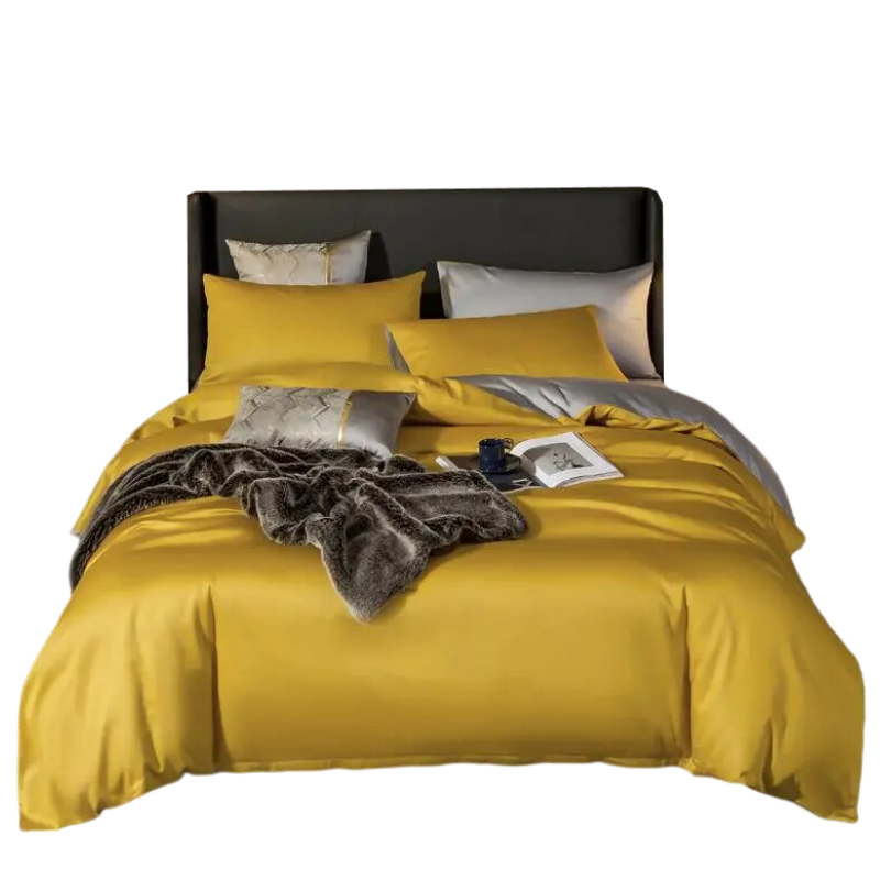 Anycozy Bed Sheet Yellow Light Grey Ultra Soft Luxury Egyptian Cotton Bedding Cover Queen Size 6 Pcs Bed Set