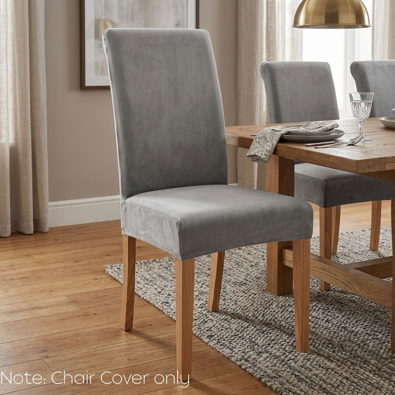 Anyseat Light Grey Velvet Dining Chair Cover – Plush Stretchable Slipcover for Kitchen & Dining Room Chairs