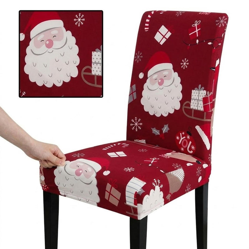 Anyseat Maroon Big Santa Head Design Chair Cover – Elastic Slipcover with Anti‑Dirt Protection for Dining Room, Kitchen, Wedding, Hotel, Banquet & Restaurant