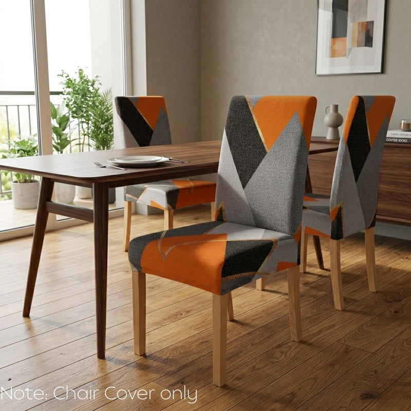 Anyseat Orange Gray Geometric Pattern Print Elastic Chair Cover – Plain Dining Slipcover & Home Décor