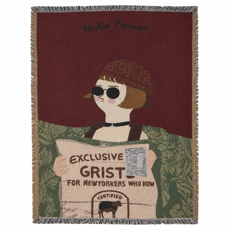 Anycozy Brown Faux Cashmere Throw Blanket – Style 2 Sofa Cover with Human Cartoon Design, Tassels, Soft Picnic & Camping Mat