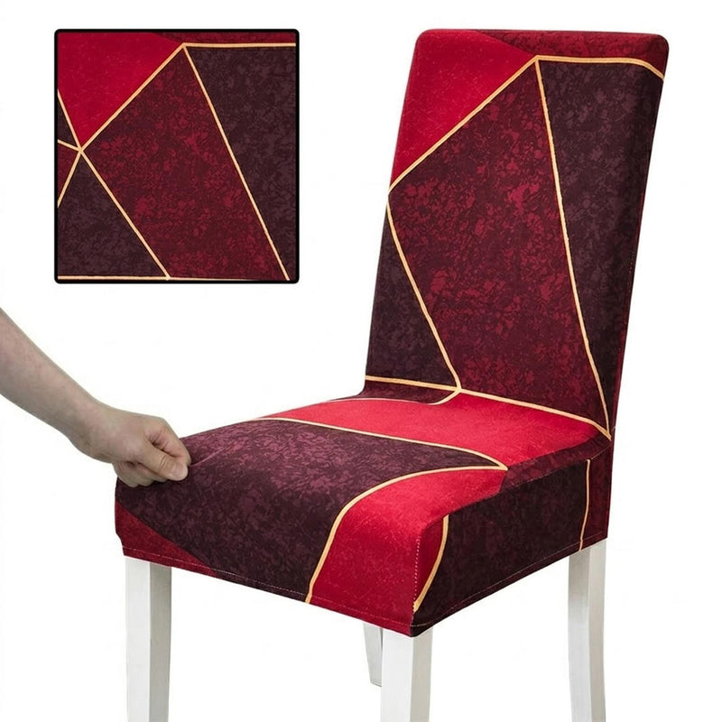 Anyseat Red and Maroon with Shapes Design Chair Cover – Elastic Slipcover with Anti‑Dirt Protection for Dining Room, Kitchen, Wedding, Hotel, Banquet & Restaurant