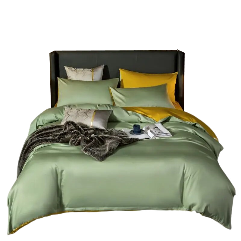 Anycozy Bed Sheet Green Yellow Ultra Soft Luxury Egyptian Cotton Bedding Cover King Size 4 Pcs Bed Set