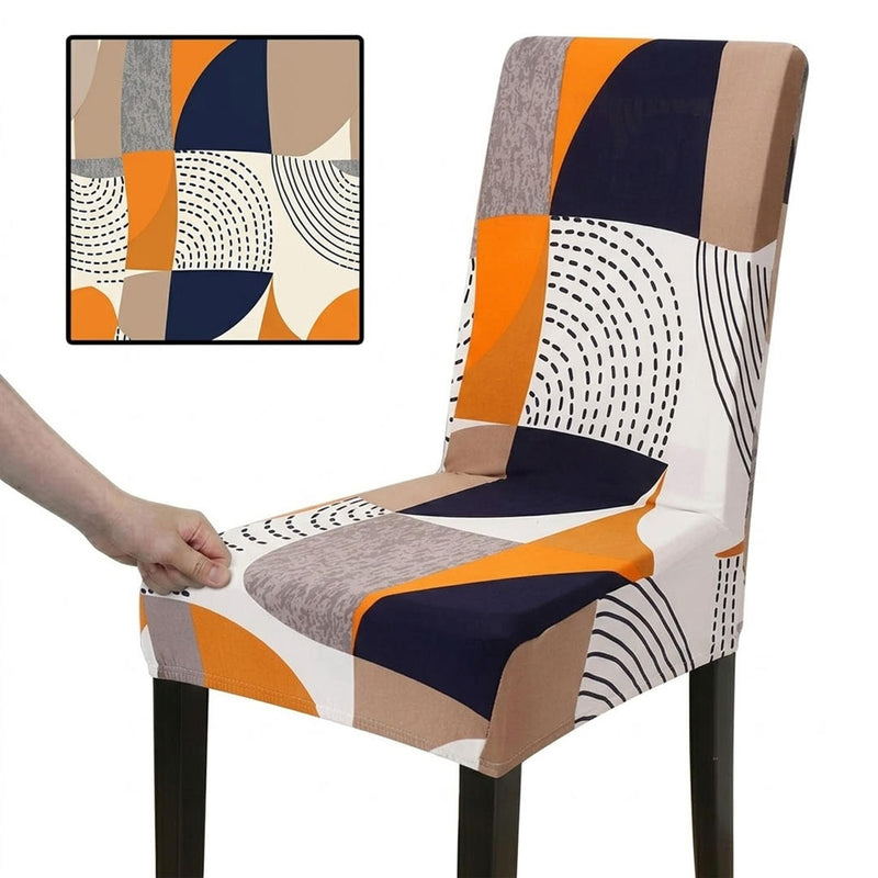 Anyseat Orange Pattern and Lines Design Chair Cover – Elastic Slipcover with Anti‑Dirt Protection for Dining Room, Kitchen, Wedding, Hotel, Banquet & Restaurant