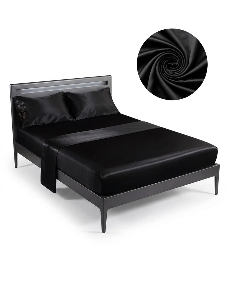 Anycozy Fitted Sheet King Size Black Luxury Silky Beddings Set with Pillow Cases