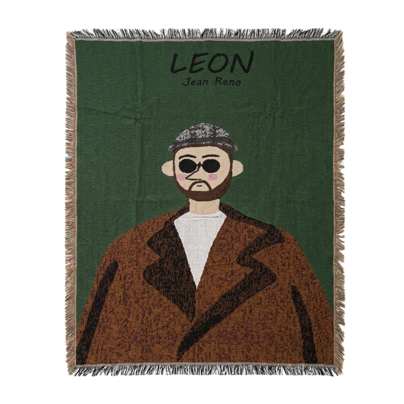 Anycozy Brown Faux Cashmere Throw Blanket – Style 1 Sofa Cover with Human Cartoon Design, Tassels, Soft Picnic & Camping Mat