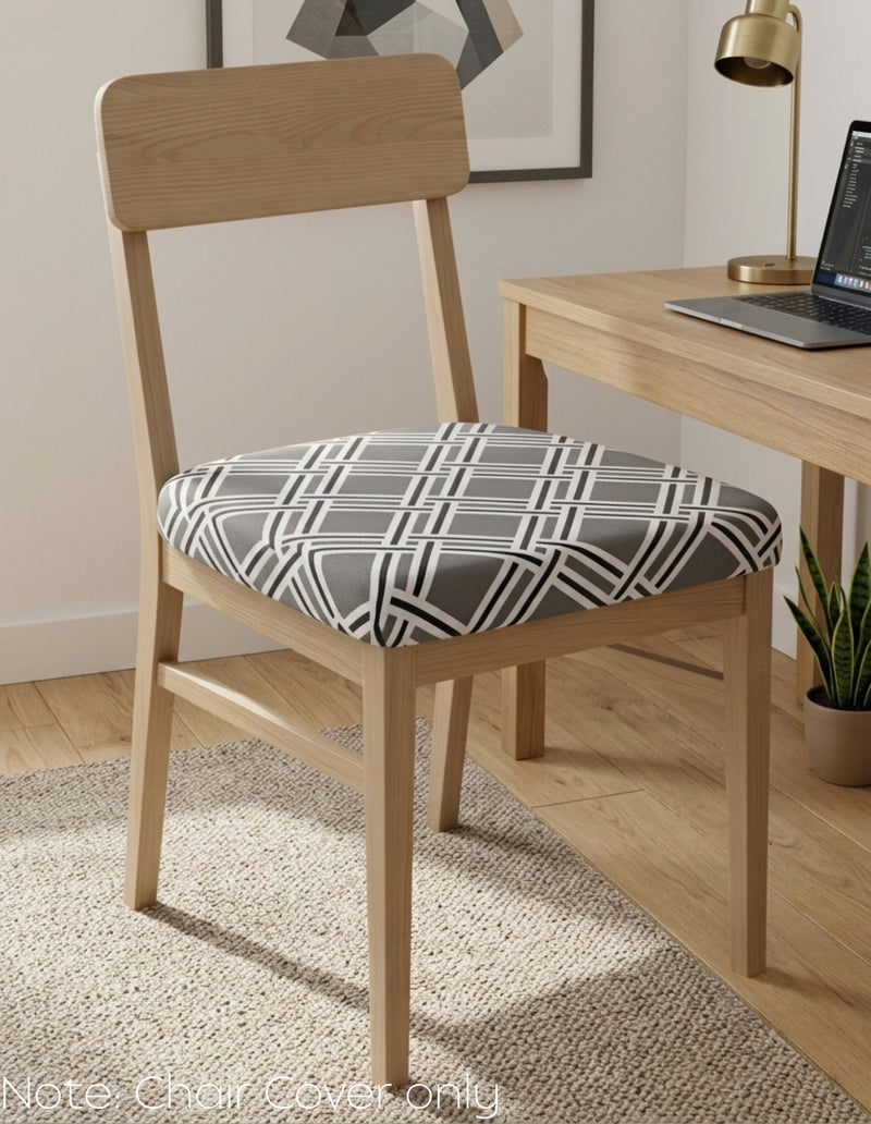 Anyseat Grey White Macro Knitted Design Print Chair Cover – Stretch Washable Removable Seat Cover for Dining & Kitchen