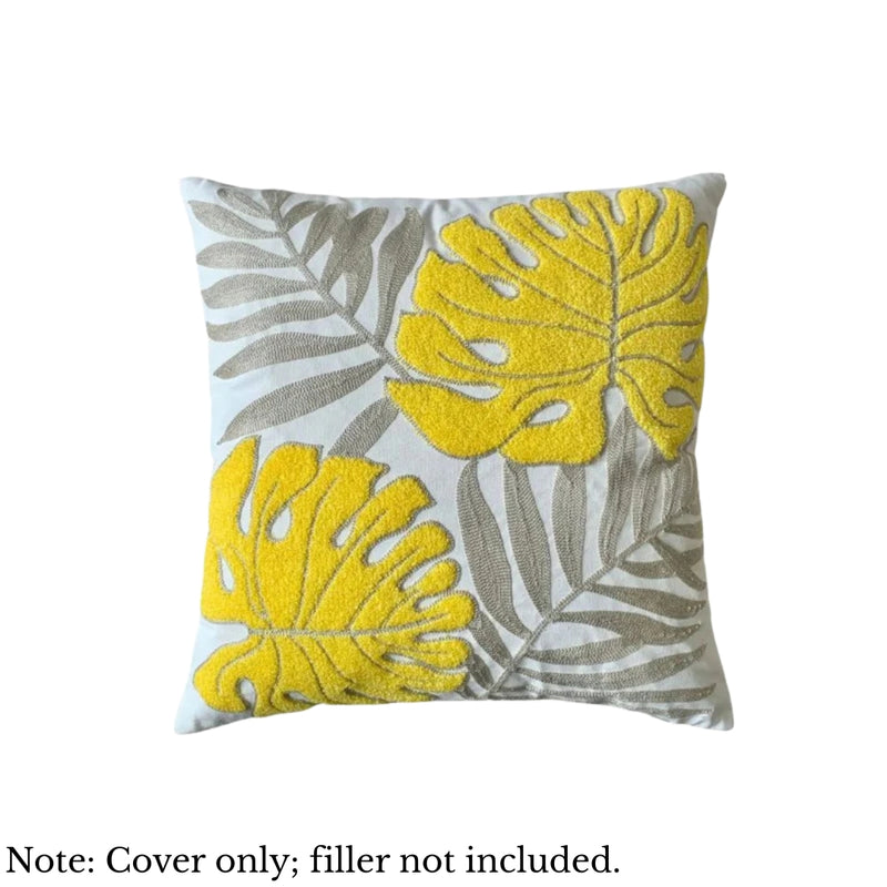 Anypillow Grey Yellow Fern Leaves Embroidered Pillowcase Decorative Cushion Cover