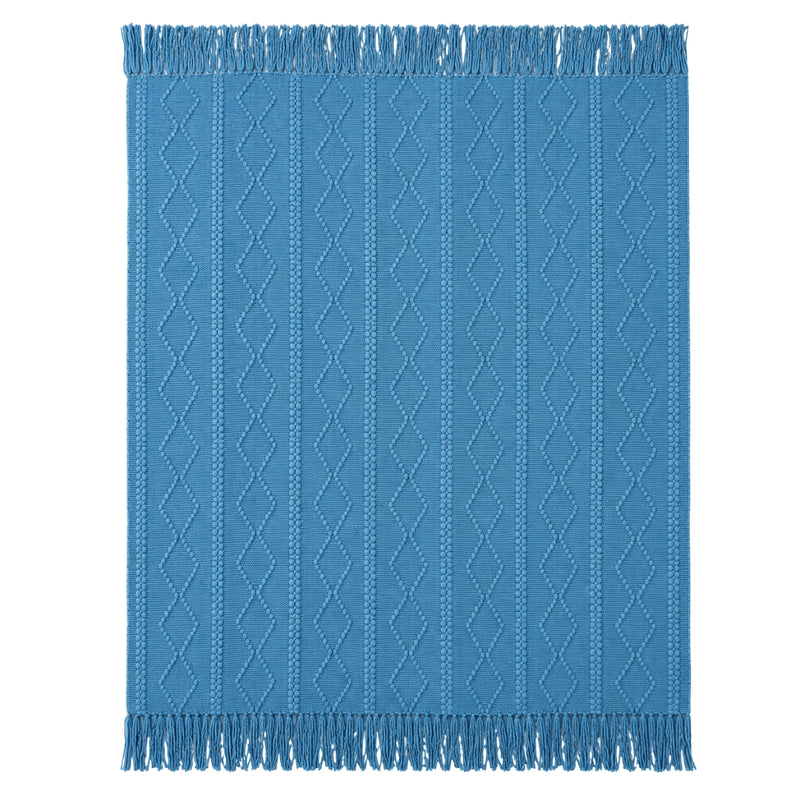 Anycozy Blue Faux Cashmere Throw Blanket – Diamond Knit Sofa Cover & Home Decor Accent