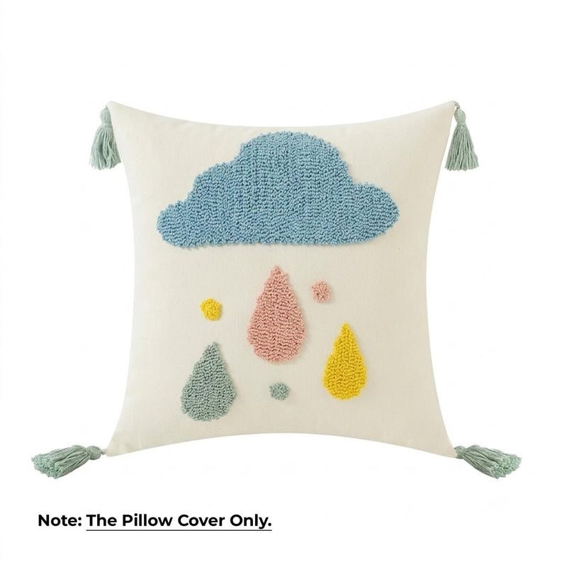 Anypillow White Rain Drop Tassel Tufted Embroidered Pillowcase Decorative Cushion Cover