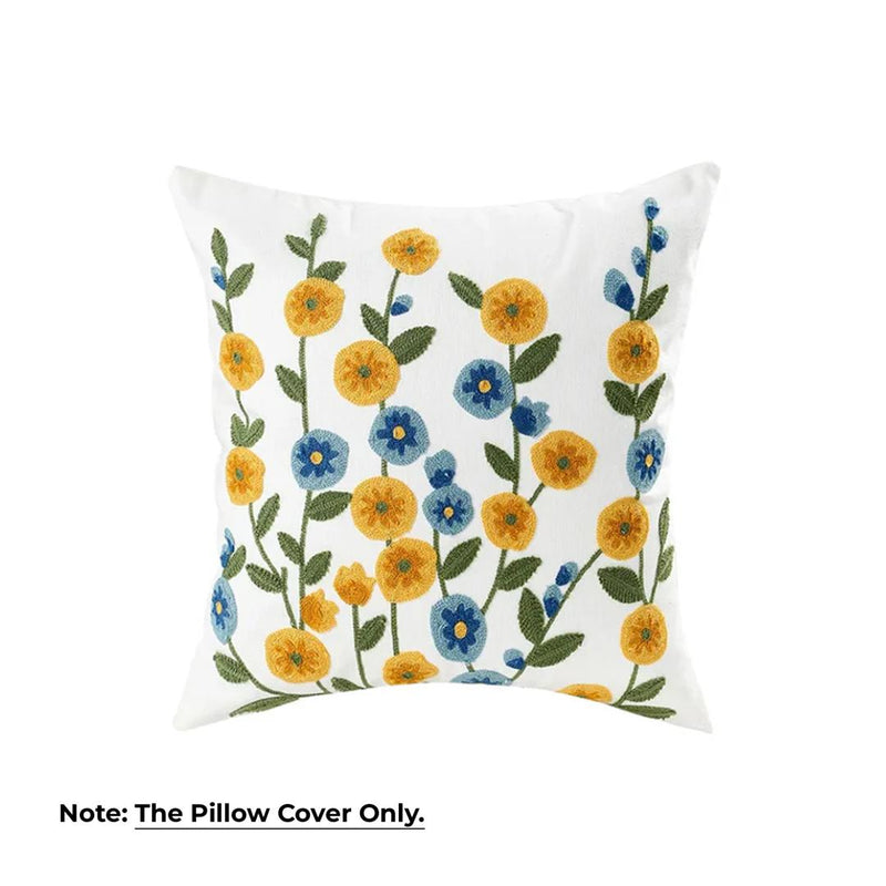 Anypillow White with Yellow Blue Floral Embroidered Pillowcase Decorative Cushion Cover