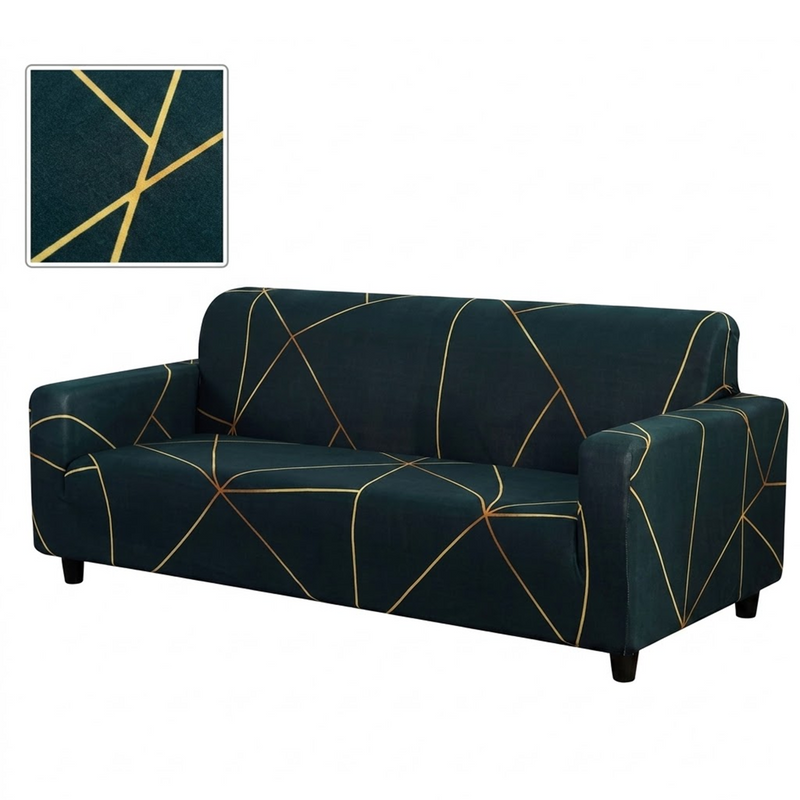 Anyseat 3-Seater Sofa Cover – Dark Green Linear Style Slipcover for Living Room Chair Protection