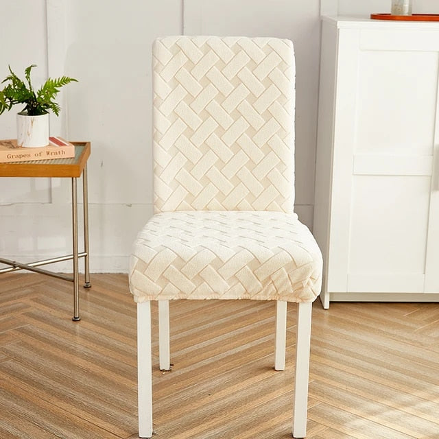 Anyseat Chair Cover Beige Knitted Design with Anti-Dirt and Elastic Material for Dining Room Kitchen Wedding Hotel Banquet Restaurant