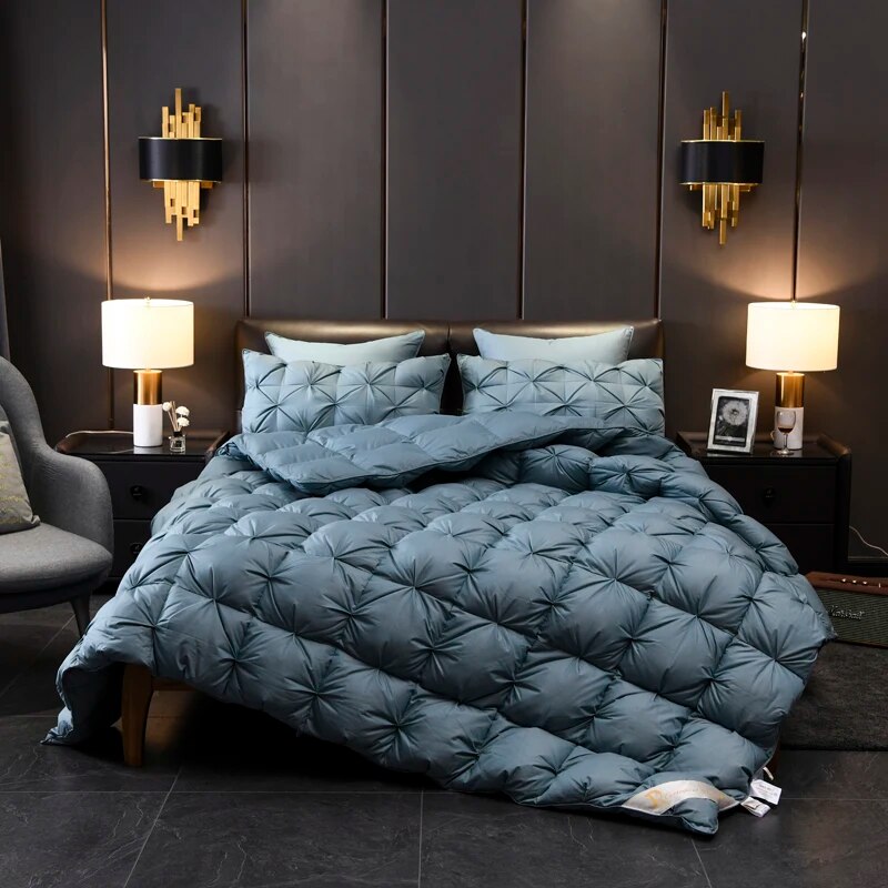 ANYHOUZ Duvet Cover Blue Grey Luxury Breathable Puffer Bed Comforter