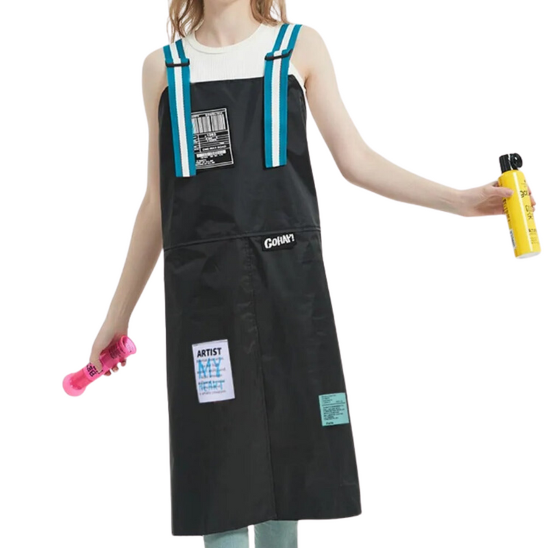 Anypron Black White Kitchen Apron 2 Bags Waterproof Oil-Resistant Bibs Adjustable