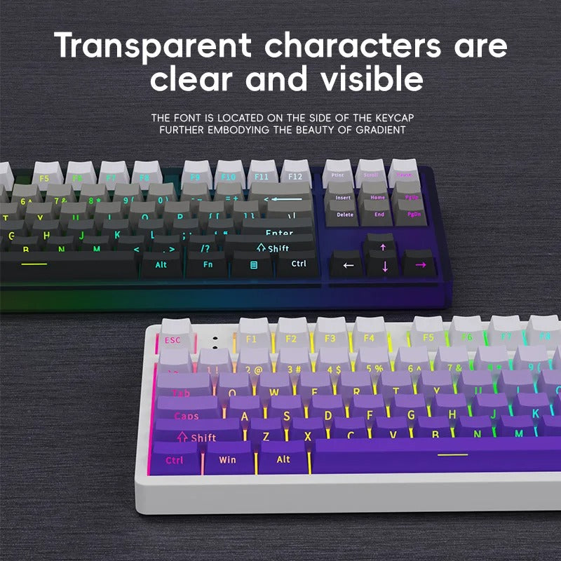 ANYMOB Keycap Keyboard Purple 136 Keys Backlit Mechanical Swich Side Printed Clicks
