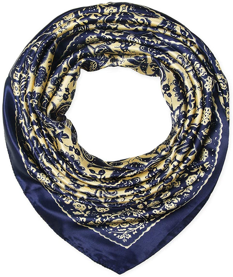 Anyyou Scarf for Women Black Beige Printed Square Silk Shawl For Summer Spring And Fall