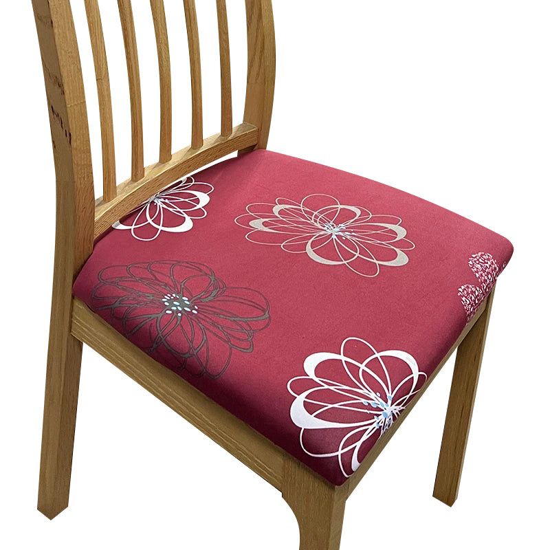Anyseat Chair Cover Maroon Simple Floral White Pattern Print Stretch Seat Cover for Home Dinning Kitchen Washable Removable