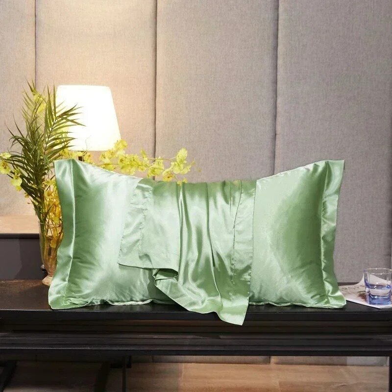 ANYHOUZ Pillowcase Amber Green Luxury Soft Natural Mulberry Silky Two Sided Satin Cover