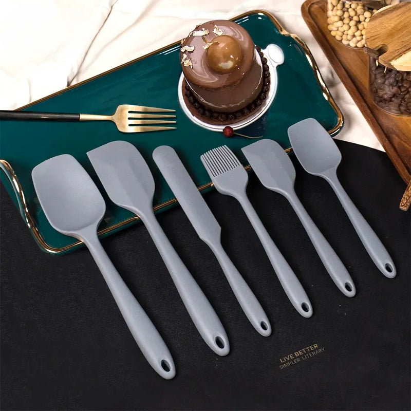 Anygleam Silicone Black Seamless Spatula 6 Set Kitchen Accessories Baking Utensil Kit Bread Cake Mixing Tools Cooking Scraper Heat Resistant