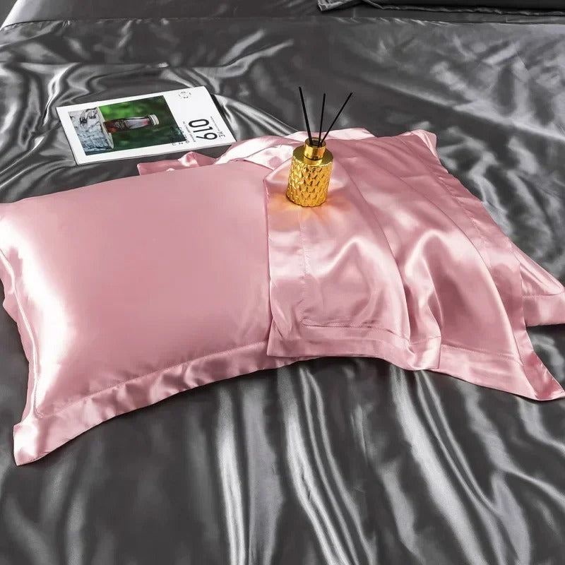 ANYHOUZ Pillowcase Rose Pink  Luxury Soft Natural Mulberry Silky Two Sided Satin Cover