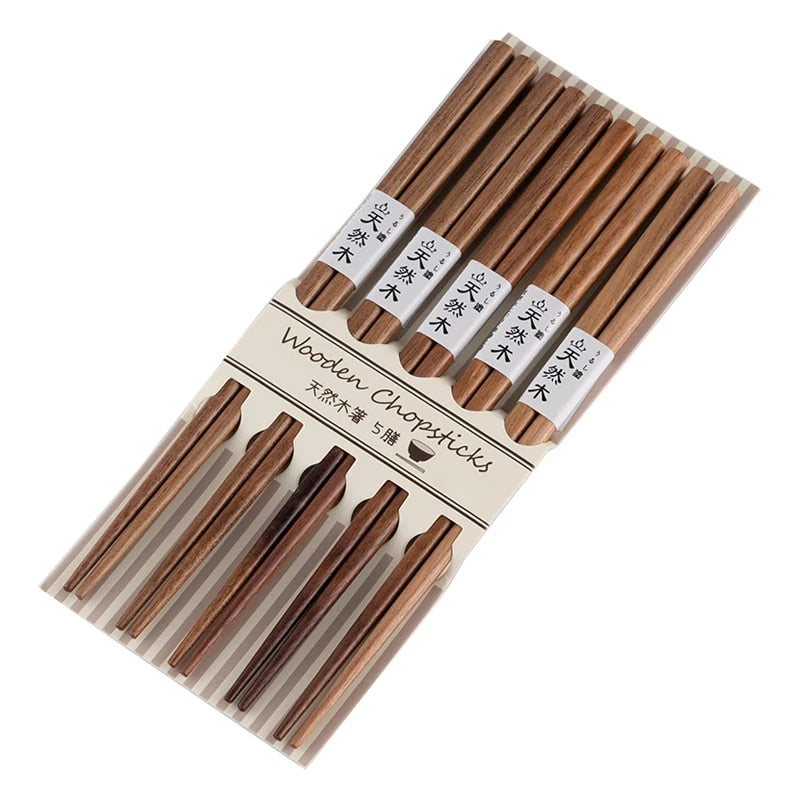 Anygleam Natural Wood Color 5pairs Wooden Sushi Chopsticks Reusable Kitchen Tableware