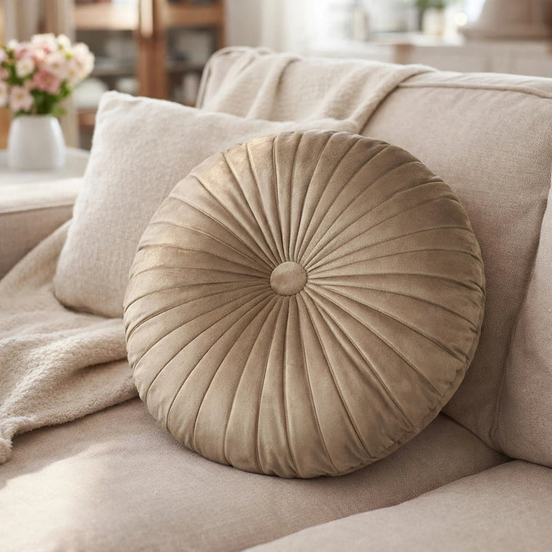 Anyhouz Pleated Round Pillow – Soft Cushion Filled Decorative Throw Pillow
