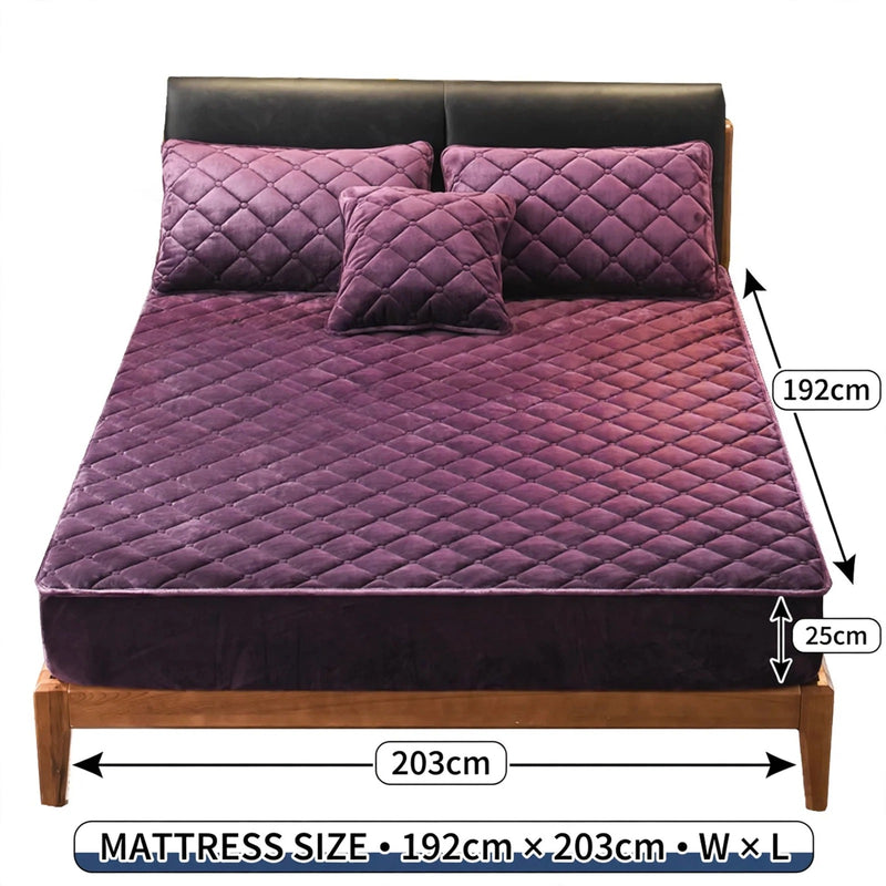 Anycozy Mattress Cover Dark Purple King Size Crystal Velvet Thicken Quilted Warm Soft Plush Bed Sheet