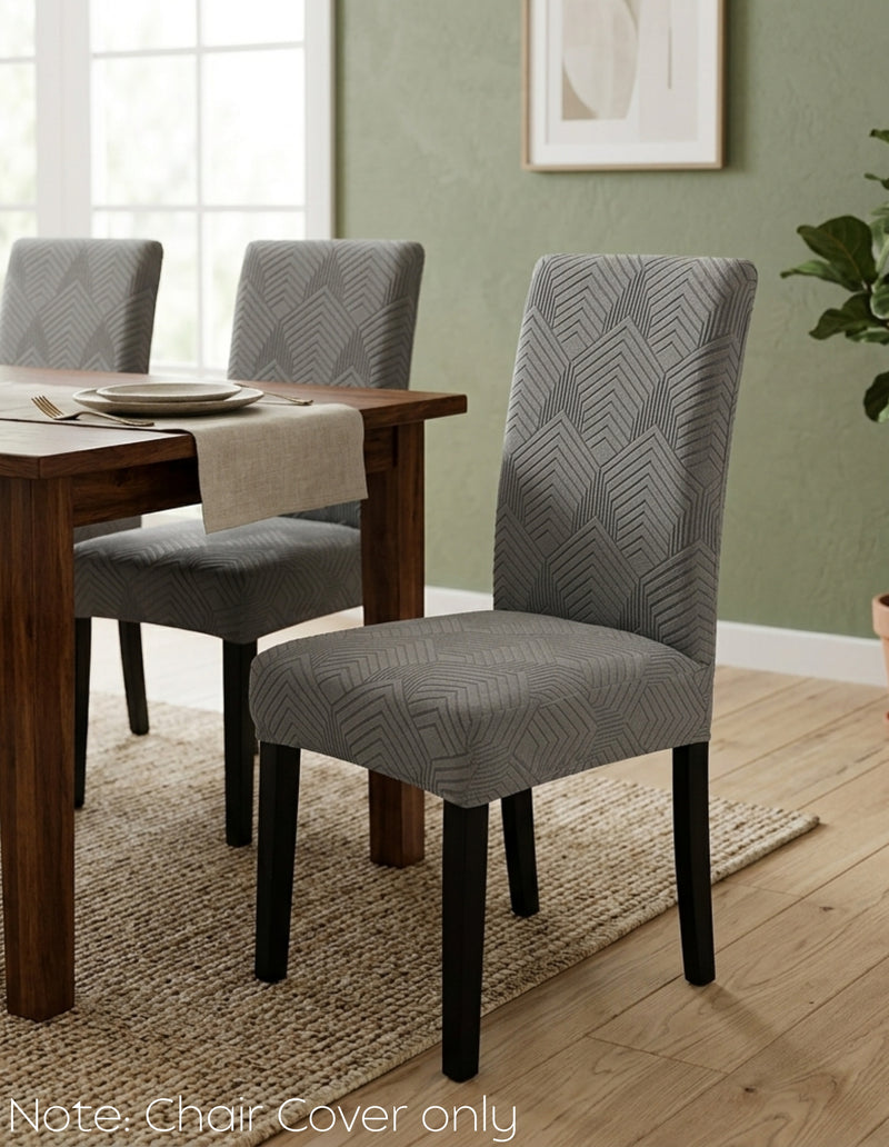 Anyseat Dark Grey Geometric Lines Design Chair Cover – Elastic Anti‑Dirt Design for Dining, Kitchen, Wedding, Hotel & Banquet Use