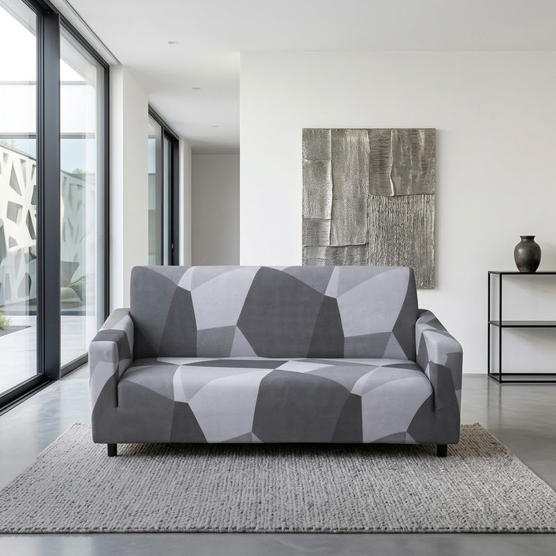 Anyseat White Gray Geometric Style Sofa Cover – Stretchable Slipcover for Living Room Chair Protection