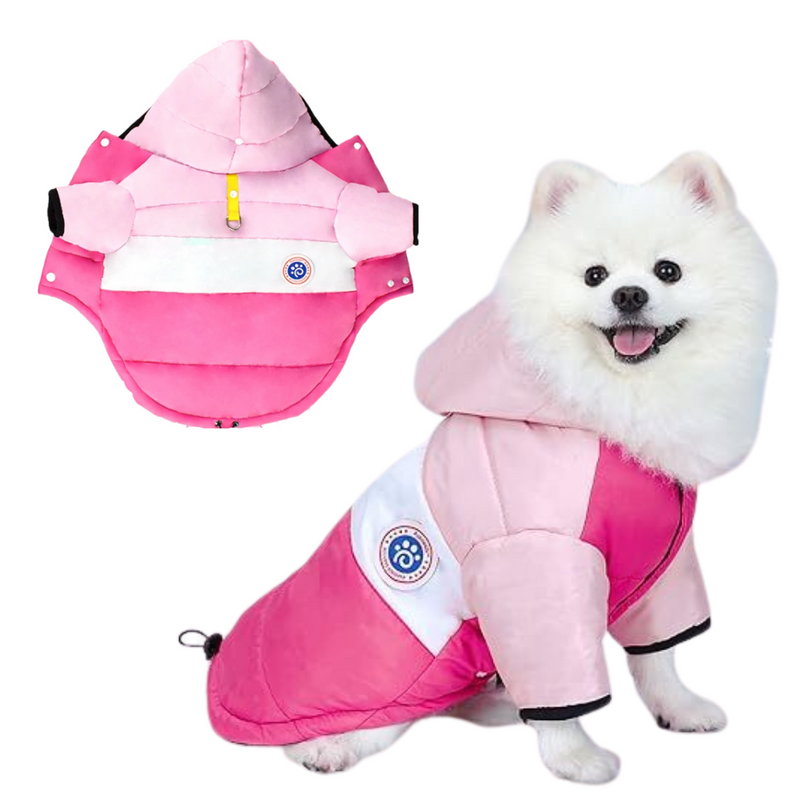 ANYWAGS Pet Clothes Pink White Warm Cotton Coat with Arms Sleeves and Hoodie for Cosplay and Cold Weathers