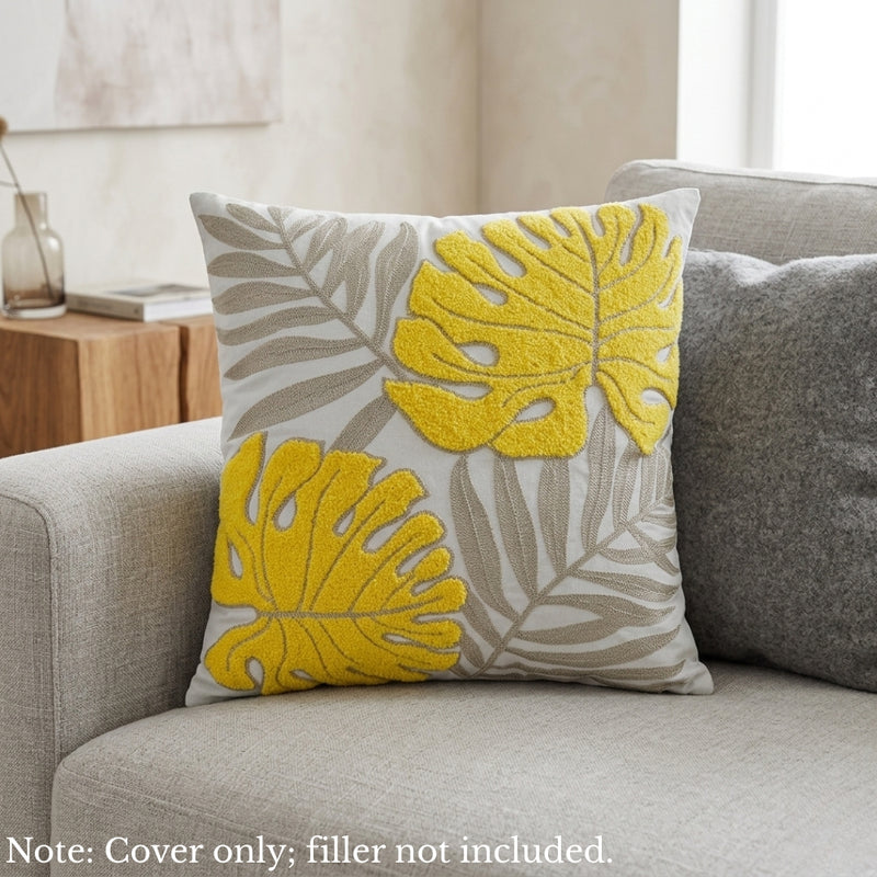 Anypillow Grey Yellow Fern Leaves Embroidered Pillowcase Decorative Cushion Cover