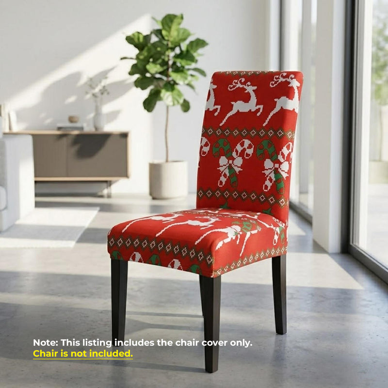 Anyseat Red Knitting Christmas Design Chair Cover – Elastic Slipcover with Anti‑Dirt Protection for Dining Room, Kitchen, Wedding, Hotel, Banquet & Restaurant