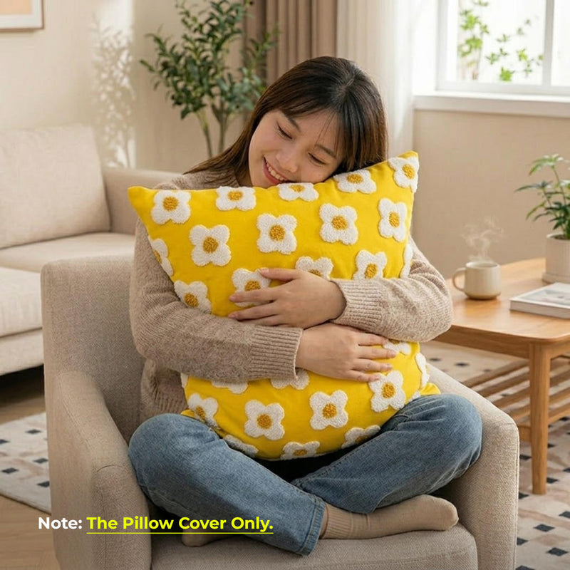 Anypillow Daisy Floral Embroidered Pillowcase Decorative Cushion Cover