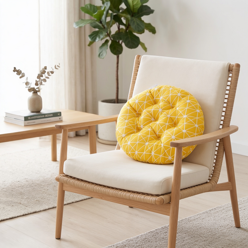 Anypillow Yellow Geometric Chair Pad – Round Soft Seat Cushion