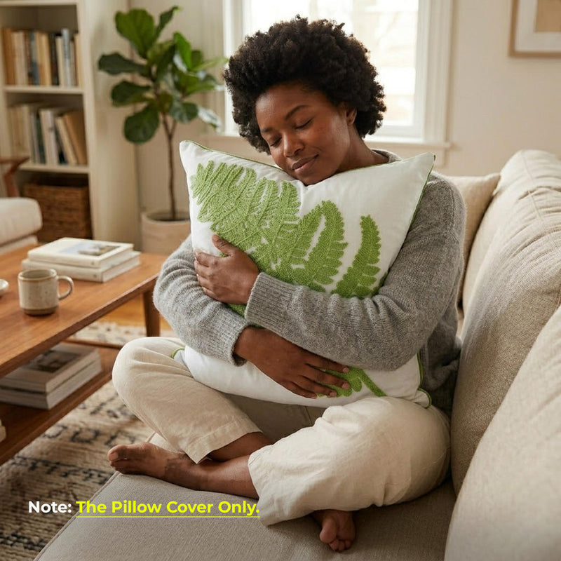 Anypillow White Fern Leaf Embroidered Pillowcase Decorative Cushion Cover