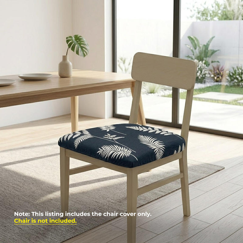 Anyseat Dark Blue Leaves Print Chair Cover – Stretch Washable Removable Seat Cover for Dining & Kitchen