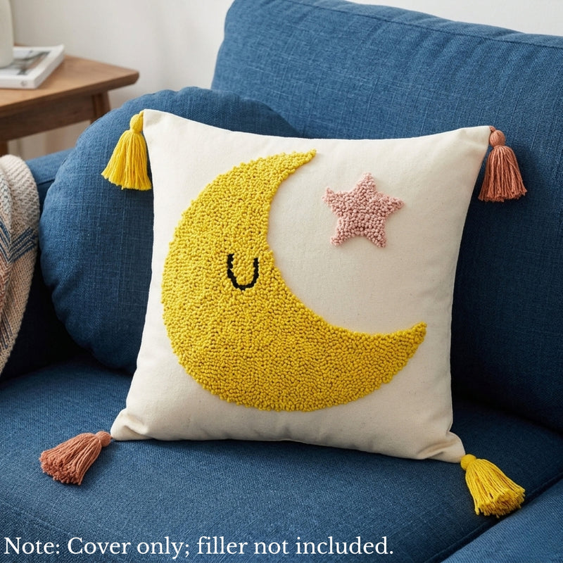 Anypillow Moon Tassel Tufted Embroidered Pillowcase Decorative Cushion Cover