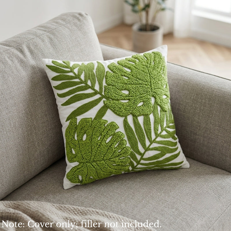 Anypillow Green Fern Leaves Embroidered Pillowcase Decorative Cushion Cover