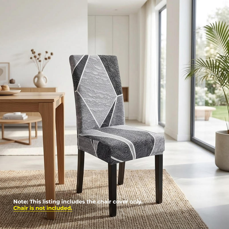 Anyseat Grey with Shapes Design Chair Cover – Elastic Slipcover with Anti‑Dirt Protection for Dining Room, Kitchen, Wedding, Hotel, Banquet & Restaurant