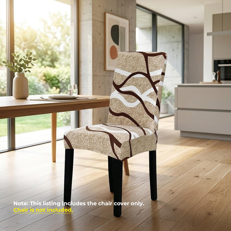 Anyseat Khaki Wave Pattern Design Chair Cover – Elastic Slipcover with Anti‑Dirt Protection for Dining Room, Kitchen, Wedding, Hotel, Banquet & Restaurant