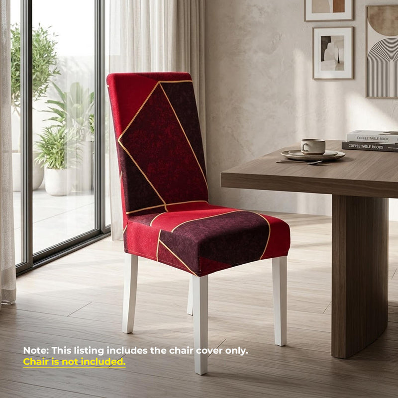Anyseat Red and Maroon with Shapes Design Chair Cover – Elastic Slipcover with Anti‑Dirt Protection for Dining Room, Kitchen, Wedding, Hotel, Banquet & Restaurant