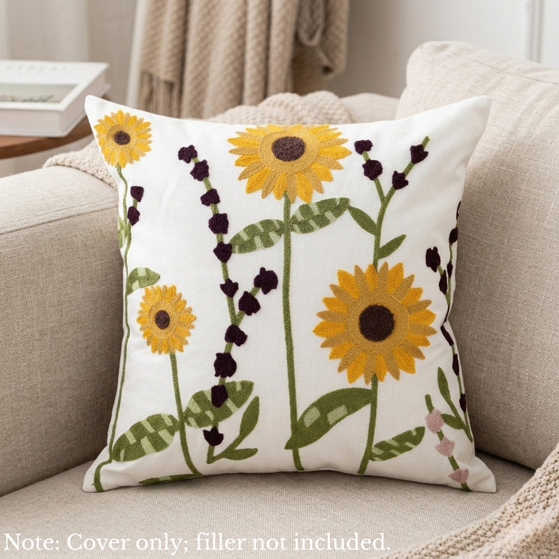 Anypillow White Sunflower Floral Embroidered Pillowcase Decorative Cushion Cover