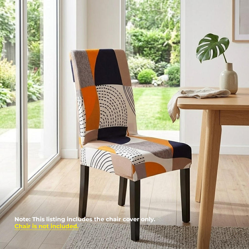 Anyseat Orange Pattern and Lines Design Chair Cover – Elastic Slipcover with Anti‑Dirt Protection for Dining Room, Kitchen, Wedding, Hotel, Banquet & Restaurant