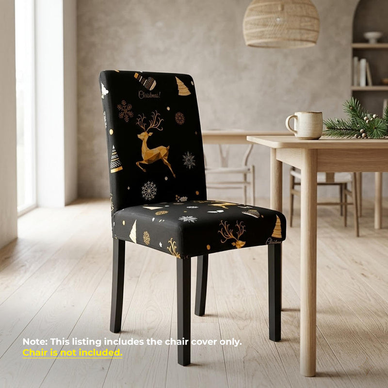 Anyseat Black with Christmas Gold Icon Design Chair Cover – Elastic Slipcover with Anti‑Dirt Protection for Dining Room, Kitchen, Wedding, Hotel, Banquet & Restaurant