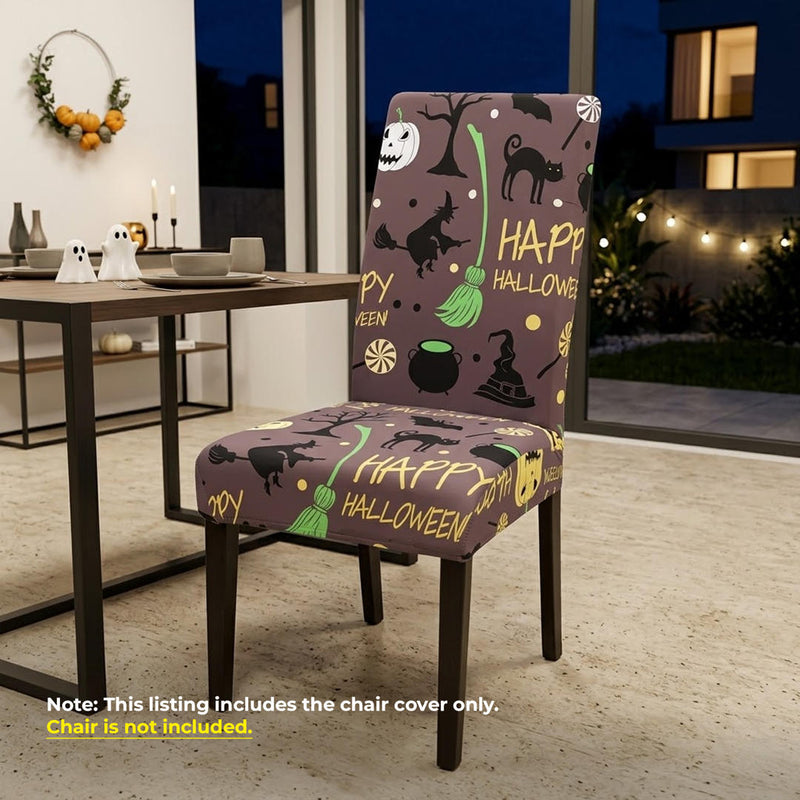 Anyseat Happy Halloween Icons Design Chair Cover – Elastic Slipcover with Anti‑Dirt Protection for Dining Room, Kitchen, Wedding, Hotel, Banquet & Restaurant