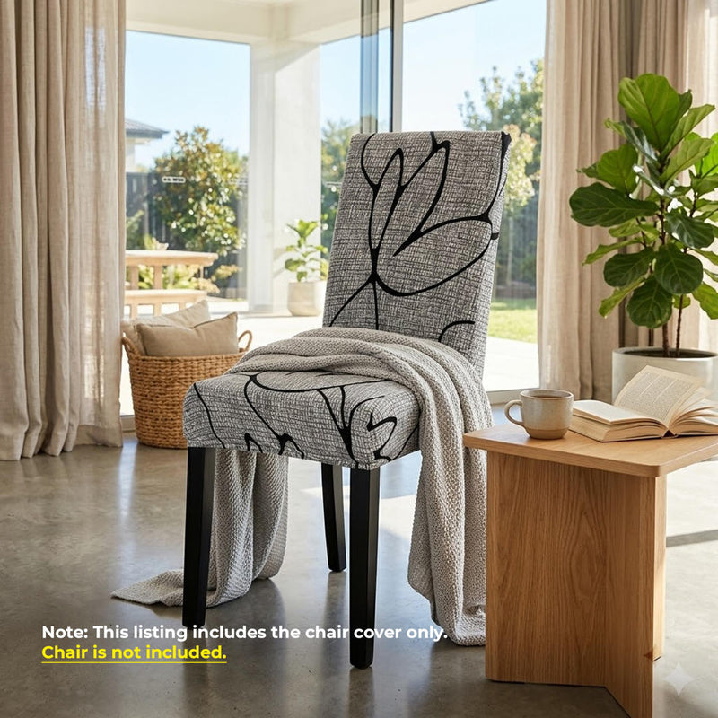Anyseat Grey Simple Floral Design Chair Cover – Elastic Slipcover with Anti‑Dirt Protection for Dining Room, Kitchen, Wedding, Hotel, Banquet & Restaurant
