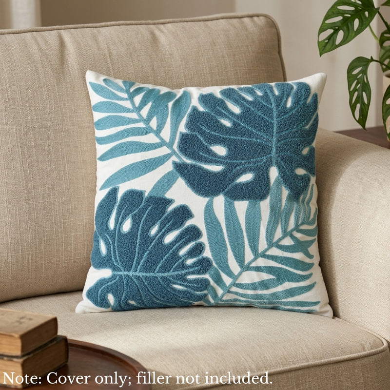 Anypillow Teal Blue Fern Leaves Embroidered Pillowcase Decorative Cushion Cover