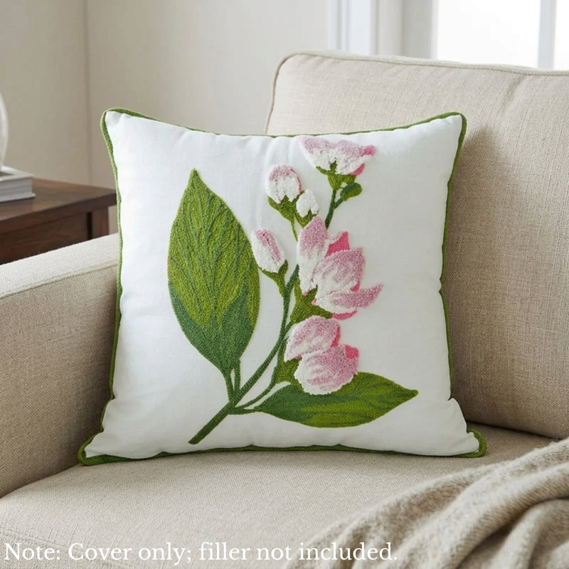 Anypillow White Wisteria Flower Embroidered Pillowcase Decorative Cushion Cover